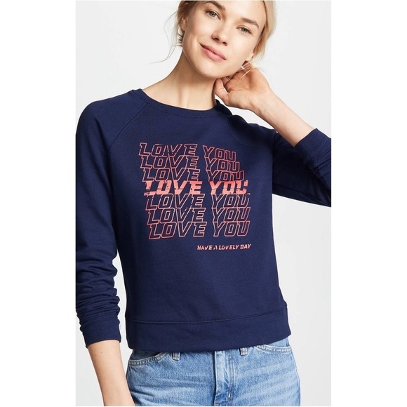 Rebecca Minkoff Womens Jennings Love You Crew Neck Sweatshirt Navy Blue Red Sz L - Picture 1 of 16